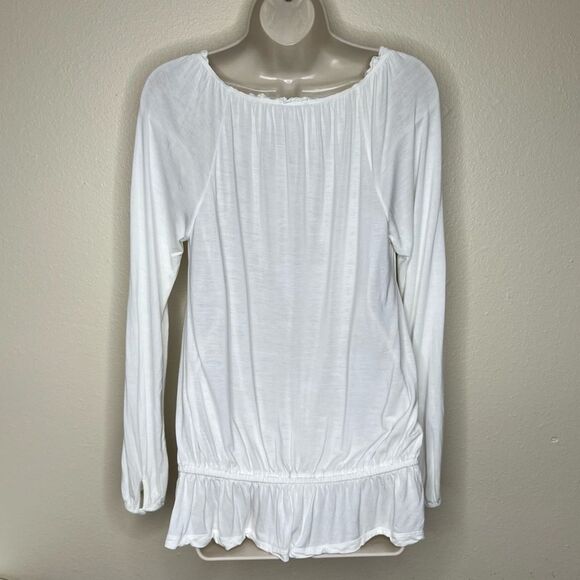 Old Navy Boho Ruffle Neck Long Sleeve Peplum Cream Rayon Shirt Women Medium - Picture 6 of 16